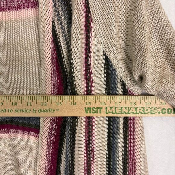 Torrid Tan with Grey & Maroon Striped Drape Cardigan Sweater Size Large - Picture 5 of 10